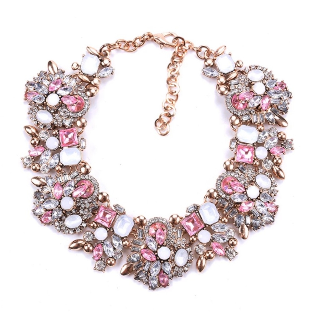 new. pink and white crystal statement necklace - Picture 2 of 9